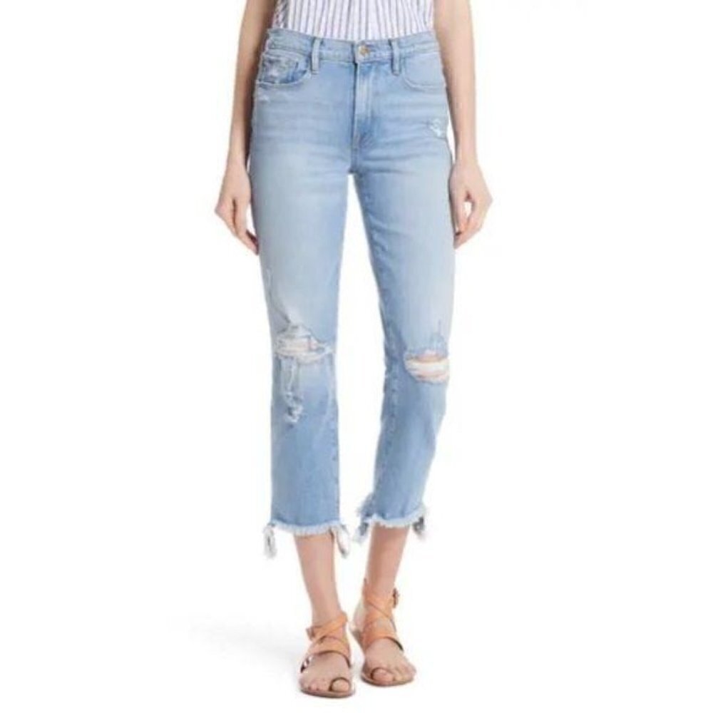 NWT FRAME Le Nouveau Distressed Ankle Straight Leg Jeans, light wash